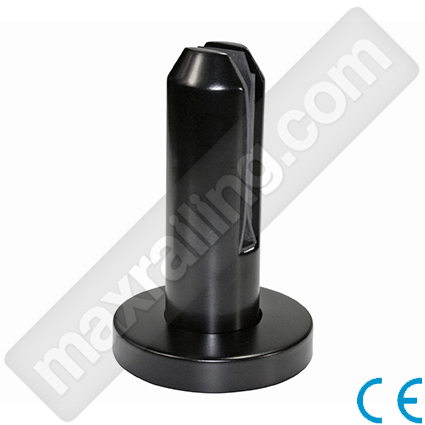 Кръгъл държач на стъкло от 10мм. до 17,52мм. към под с капачка. Неръждаема стомана AISI 304. Черен мат.